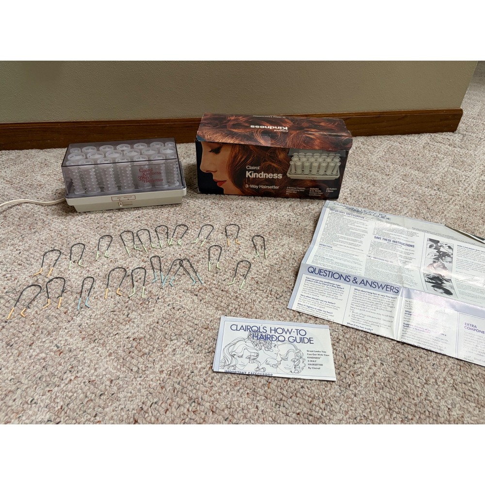 Vintage Clairol Kindness 3-Way Hairsetter K-420 SZ 20 Rollers Clips Box Manual